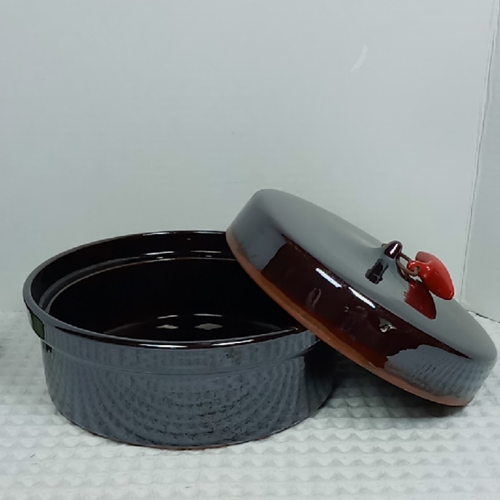 Vintage MCM Rockingham By Tackett Brown Cook/Serve Stoneware Pot With Lid